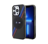 Custodia BMW per iPhone 14 Pro Max, grigio - strisce tricolori MagSafe