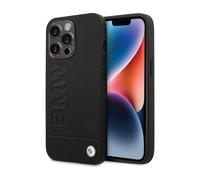 Custodia BMW per iPhone 14 Pro Max, nera - Pelle con timbro a caldo MagSafe