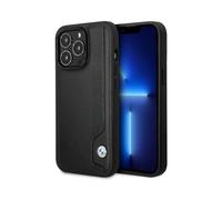 Custodia BMW per iPhone 14 Pro, nera - Pelle a pois blu