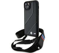Custodia BMW per iPhone 15 Plus 6,7 Custodia rigida nera M Edition Carbon Stripe & Strap - Nouvo