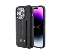 Custodia BMW per iPhone 15 Pro, nera - Grip Stand Smooth & Carbon