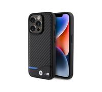 Custodia BMW per iPhone 15 Pro, nero - Pelle Linea Carbon Blue
