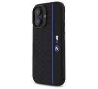 Custodia BMW per iPhone 16 6.1 Custodia rigida nera in silicone esagono linea blu MagSafe - Nouvo