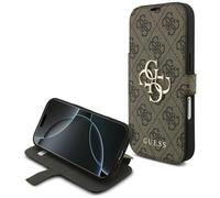 Custodia Bookcase Per iPhone 17 Pro Guess Marrone Con Logo Oro Pieghevole
