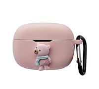 Custodia carina per JBL Vibe 200TWS, Wave 200TWS True Wireless Earbuds, Seadream Cartoon Kawaii 3D Bear Cover Cover protettiva con gancio portachiavi (orso con sciarpa)