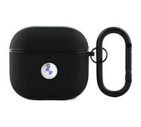 Custodia per AirPods 4 BMW in pelle con logo, argento e nero