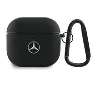 Custodia Case AirPods 4 Mercedes In Vera Pelle Nera Con Logo In Metallo