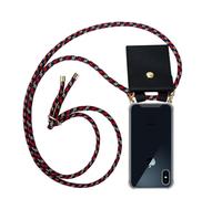 CADORABO Catena in silicone con anelli d'oro con cinturino in corda Catena di telefoni cellulari per Apple iPhone X / XS, ROSSO BLU GIALLO
