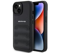 Custodia Cellulare Custodia IPHONE 15 Plus Mercedes AMG Vera Pelle Nero Logo