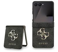 Custodia Cellulare Guess Galaxy Z Flip7 Motivo Similpelle Grigio Big Logo Oro