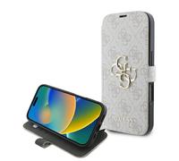 Custodia flip 4G Metal Logo di Guess per iPhone 16 Pro - Rosa/Oro