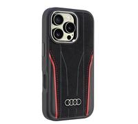 Custodia Cellulare Per IPHONE 16 Pro Audi Vera Pelle Magsafe Nero Rosso Logo