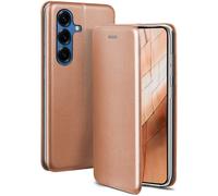 ONEFLOW Business Case - Custodia pieghevole per Samsung Galaxy S25, con funzione di supporto, sottile, in pelle PU, con scomparto per carte di credito, 360 gradi, colore: oro rosa