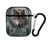 Custodia compatibile con AirPods 2 e 1, 3D Wolf Dream Catcherprinted PC custodia protettiva rigida antiurto per Apple AirPods 2 e 1 con portachiavi supporto ricarica wireless