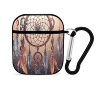 Custodia compatibile con AirPods 2 e 1, con stampa di acchiappasogni nativi americani, custodia rigida antiurto per Apple AirPods 2 e 1, con portachiavi, supporto per ricarica wireless