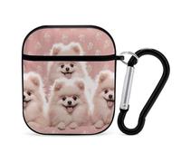 Custodia compatibile con AirPods 2 e 1, con stampa di cuccioli di Pomerania, custodia rigida antiurto per Apple AirPods 2 e 1, con portachiavi, supporto per ricarica wireless