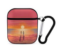 Custodia compatibile con AirPods 2 e 1, coppia che guarda l'alba stampata in PC, custodia protettiva rigida antiurto per Apple AirPods 2 e 1, con portachiavi, supporto per ricarica wireless