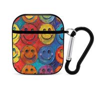 Custodia compatibile con AirPods 2 e 1, cover rigida antiurto in policarbonato con faccina sorridente colorata per Apple AirPods 2 e 1, con portachiavi, supporto per ricarica wireless