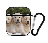 Custodia compatibile con AirPods 2 e 1, motivo cuccioli di Golden Retriever, custodia rigida antiurto per Apple AirPods 2 e 1, con portachiavi, supporto per ricarica wireless