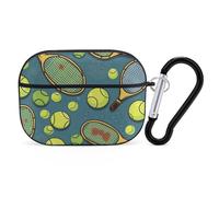 Custodia compatibile con AirPods Pro di 2a/1a generazione, racchette da tennis e palline stampate per Apple AirPods Pro 2 con moschettone, protezione contro le cadute, antigraffio e antipolvere, luci