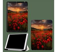 Custodia Compatibile con Cover iPad Pro 11 2022/2021/2020,a tre ante con portapenne per iPad Pro 11 pollici,Attivazione/Disattivazione Automatica Alba Campi Fiori Campagna Fiori Skyline-Rosso
