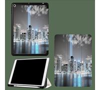 Custodia Compatibile con Cover iPad Pro 11 2022/2021/2020,a tre ante con portapenne per iPad Pro 11 pollici,Attivazione/Disattivazione Automatica Vista Notturna Città Edifici Alti-Argento