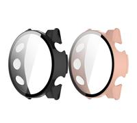 Custodia compatibile con Garmin Forerunner 170/170 Music/70 Pellicola Protettiva, Copertura Completa in PC Rigido con Vetro Temperato Integrato, Antiurto e Antigraffio, Nero+Rosa