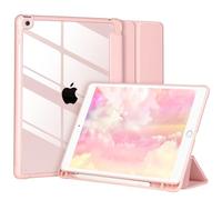 Custodia compatibile con iPad 9/8/7 Gen 10.2 Pollici 2019/2018/2017, Custodia per iPad 10.2 Pollici, Cover rigida antiurto Trasparente con portapenne, Funzione Auto Wake/Sleep,Rosa