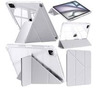 Custodia Compatibile con iPad Air 13 Pollici M4/M3/M2 (2026/2025/2024), iPad Pro 12.9 2022/2021/2020/2018 con Portapenne, Chiaro Antiurto, Supporto Pieghevole a Y 6 in 1, Grigio