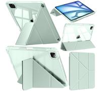 Custodia Compatibile con iPad Air 13 Pollici M4/M3/M2 (2026/2025/2024), iPad Pro 12.9 2022/2021/2020/2018 con Portapenne, Chiaro Antiurto, Supporto Pieghevole a Y 6 in 1, Verde