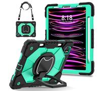 Custodia Compatibile con iPad Air 4 2020 / Air5 10.9/ 2022/per Pro 11 2018/2020/2021/2023 Robusta Cover Antiurto, Protettiva W 360 Cavalletto Girevole+Cinghia da Mano+Tracolla(Black+Mint Green)