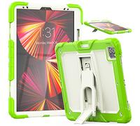 Custodia compatibile con iPad Pro 5/4/3 Generation 12.9 Inch 2021/2020/2018 con portamatite, resistente e resistente agli urti, con cavalletto invisibile, beige+giallo-verde