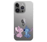 Custodia compatibile con iPhone 15 Pro Max, ufficiale Disney Angel & Stitch Kiss per proteggere il tuo cellulare, custodia in silicone trasparente con licenza ufficiale di Lilo & Stitch