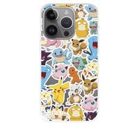 Custodia compatibile con iPhone 15 Pro MAX Ufficiale Pokémon Pattern Sticker per proteggere il tuo cellulare, custodia in silicone flessibile trasparente con licenza ufficiale Pokémon