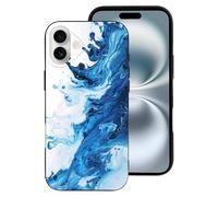 Custodia compatibile con iPhone 16 Plus - Custodia morbida in silicone blu bianco Fluid Art compatibile con iPhone 16 Plus, per donne e uomini