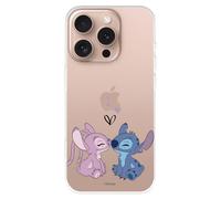 Custodia compatibile con iPhone 16 Pro ufficiale Disney Angel & Stitch Kiss per proteggere il tuo cellulare, custodia in silicone trasparente con licenza ufficiale di Lilo & Stitch