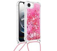 Custodia compatibile con iPhone 16E/SE 2025 con cordino, glitter Bling Sparkle per donne e ragazze liquido galleggiante sabbie mobili antiurto custodia per iPhone 16E/SE 2025. Rosa