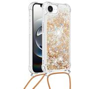 Custodia compatibile con iPhone 16E/SE 2025 con cordino, glitter luccicante, per donne e ragazze, cover per telefono antiurto con liquido galleggiante, color oro