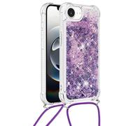 Custodia compatibile con iPhone 16E/SE 2025 con cordino, glitter luccicante, per donne e ragazze, cover per telefono antiurto con liquido galleggiante, viola