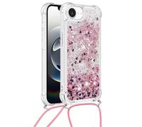 Custodia compatibile con iPhone 16E/SE 2025 con cordino, glitter luccicante, per donne e ragazze, cover per telefono antiurto con liquido galleggiante. Rosa