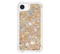 Custodia compatibile con iPhone 16E/SE 2025 con cordino, glitter luccicanti per donne e ragazze, custodia per telefono antiurto con liquido galleggiante sabbie mobili per iPhone 16E/SE 2025. Oro