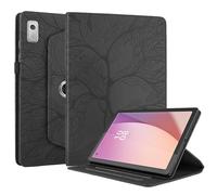 Custodia compatibile con Lenovo TAB M9, cover a libro sottile in pelle PU con motivo ad albero in rilievo 3D e supporto girevole a 360 gradi, nera.