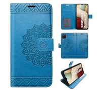 Custodia compatibile con Samsung Galaxy A12 | Custodia a portafoglio con scomparti per carte di credito, compatibile con Galaxy A12 | Chiusura magnetica | Blu