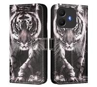 Custodia compatibile con TCL K70 Power 4G/K70 4G, custodia a portafoglio in pelle PU con slot per carte di credito supporto pieghevole protezione magnetica flip cover. Tigre nera bianca