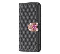 Custodia Compatibile per INFINIX GT 50 PRO 5G Custodia per Cellulare con Cuciture a Diamante per Ragazze, Fondina Portafoglio per Cellulare, Portacarte, Chiusura a Cuore con Strass Lucido,Nero