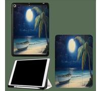 Custodia Compatibile per iPad Pro 11" M4 (2024, 5a Generazione), Ultra Sottile Smart Cover in Pelle,Auto Svegliati/Sonno Oceano Vista Notturna Palme-Blu