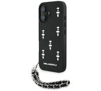 Custodia con catena di cristalli Saffiano Karl Lagerfeld per iPhone 16, nera