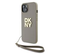 DKNY Cinturino da polso, logo in metallo CUSTODIA CON CORDINO per Apple iPhone 15 Plus, Beige