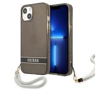Custodia con cinturino traslucido Guess per iPhone 13 mini, colore nero.