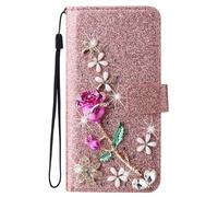 Custodia con Diamanti per Motorola MOTO G10/G30/G20 3D Bling Flip Custodia Portafoglio Glitter Premium Pelle PU Oro Rosa Case Caso Guscio Brillantini Brillante Wallet Shell 3D Rose Caso Cover